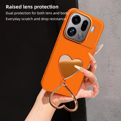 For OPPO Find X9 Pro Lambskin Series Skin Feel Shockproof Phone Case with Heart Mirror Holder(Purple)