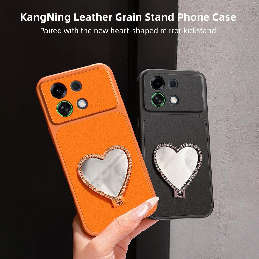 For OPPO K13 Turbo 5G Lambskin Series Skin Feel Shockproof Phone Case with Heart Mirror Holder(Purple)