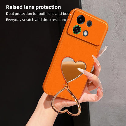 For OPPO K13 Turbo 5G Lambskin Series Skin Feel Shockproof Phone Case with Heart Mirror Holder(Purple)