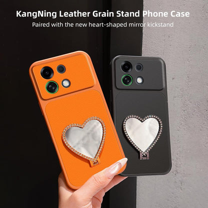For OPPO K13 Turbo 5G Lambskin Series Skin Feel Shockproof Phone Case with Heart Mirror Holder(Orange)