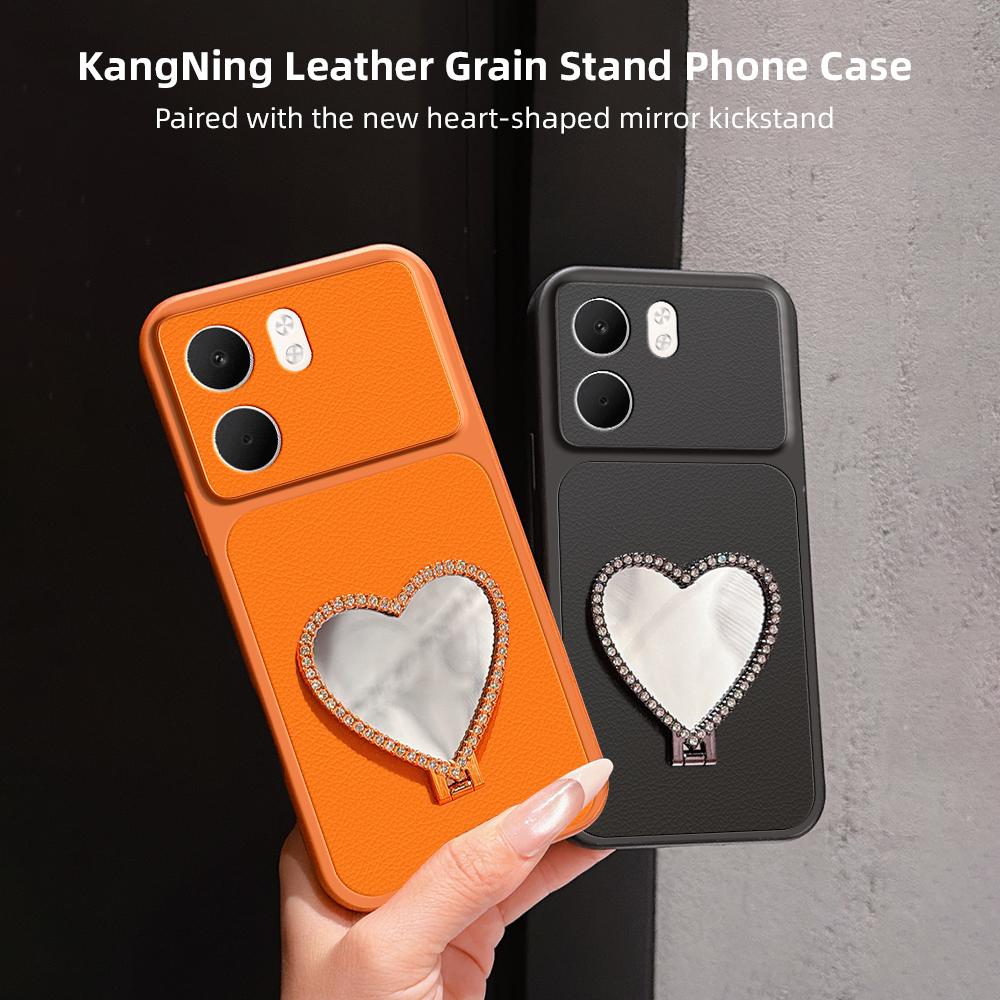 For OPPO A5x 5G Lambskin Series Skin Feel Shockproof Phone Case with Heart Mirror Holder(Silver)
