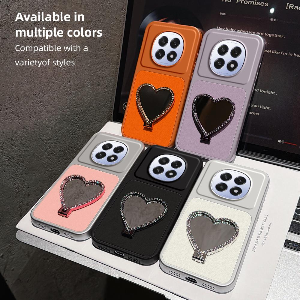 For OPPO A5 5G Global Lambskin Series Skin Feel Shockproof Phone Case with Heart Mirror Holder(Purple)