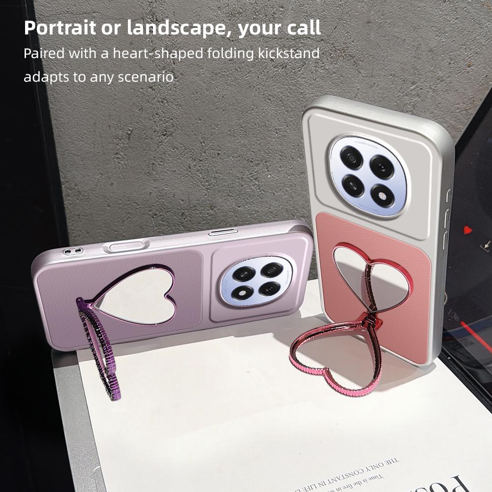 For OPPO A5 5G Global Lambskin Series Skin Feel Shockproof Phone Case with Heart Mirror Holder(Purple)