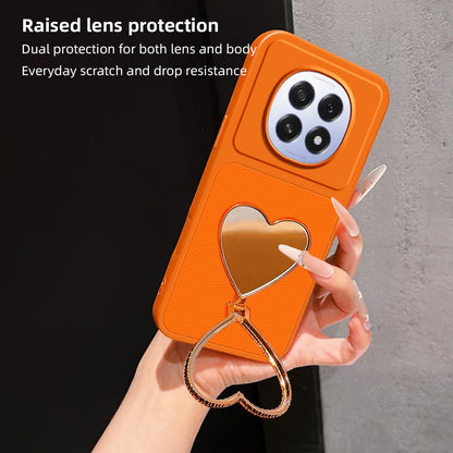 For OPPO A5 5G Global Lambskin Series Skin Feel Shockproof Phone Case with Heart Mirror Holder(Silver)