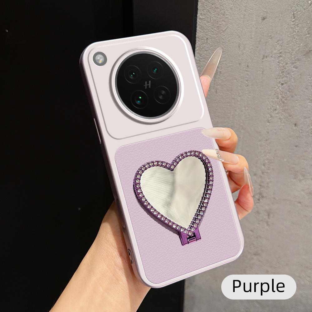 For OPPO Find X8s Lambskin Series Skin Feel Shockproof Phone Case with Heart Mirror Holder(Purple)