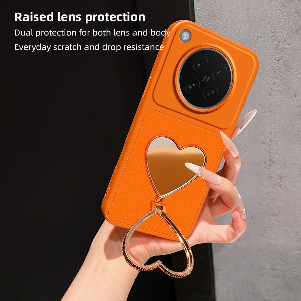 For OPPO Find X8s Lambskin Series Skin Feel Shockproof Phone Case with Heart Mirror Holder(Purple)
