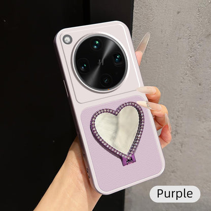 For OPPO Find X8 Ultra Lambskin Series Skin Feel Shockproof Phone Case with Heart Mirror Holder(Purple)