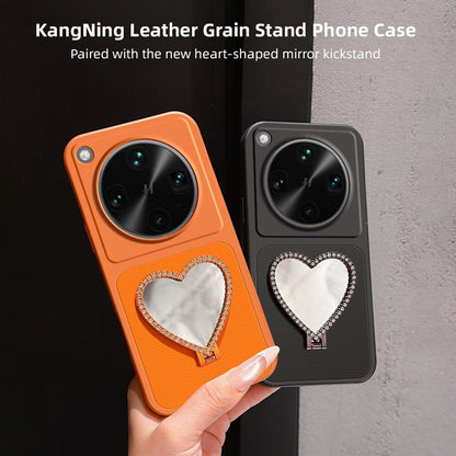 For OPPO Find X8 Ultra Lambskin Series Skin Feel Shockproof Phone Case with Heart Mirror Holder(Black)