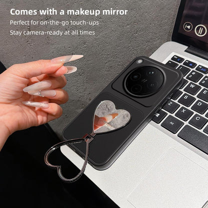 For OPPO Find X8 Lambskin Series Skin Feel Shockproof Phone Case with Heart Mirror Holder(Pink)