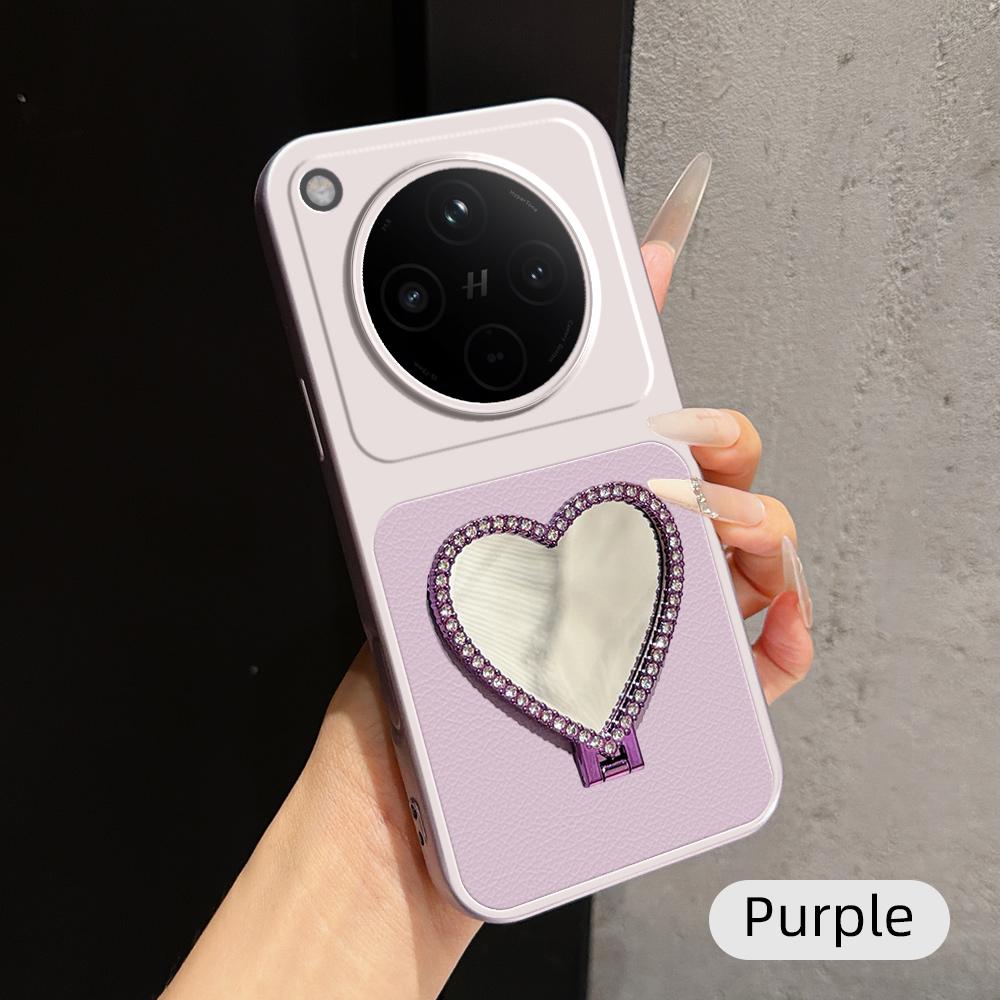 For OPPO Find X8 Lambskin Series Skin Feel Shockproof Phone Case with Heart Mirror Holder(Purple)