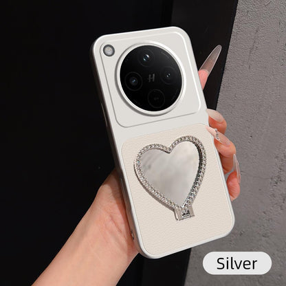 For OPPO Find X8 Lambskin Series Skin Feel Shockproof Phone Case with Heart Mirror Holder(Silver)