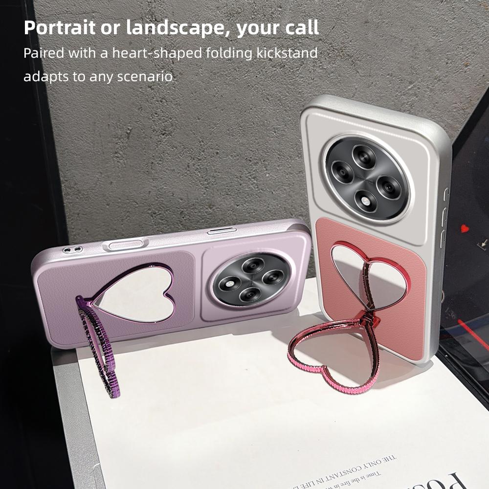 For OPPO A3 5G Global Lambskin Series Skin Feel Shockproof Phone Case with Heart Mirror Holder(Silver)