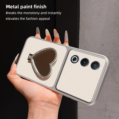 For OPPO A3 Pro 5G Lambskin Series Skin Feel Shockproof Phone Case with Heart Mirror Holder(Pink)