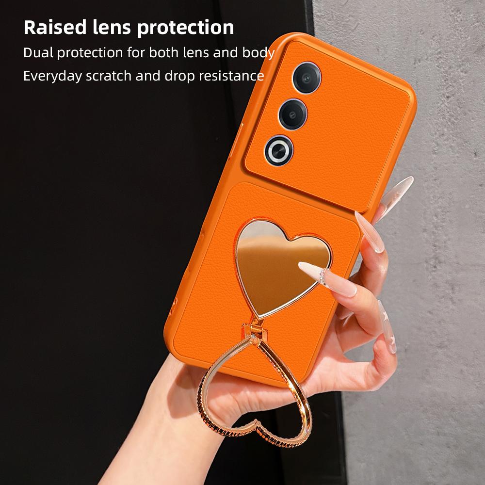 For OPPO A3 Pro 5G Lambskin Series Skin Feel Shockproof Phone Case with Heart Mirror Holder(Purple)