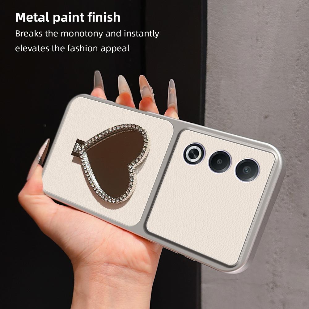 For OPPO A3 Pro 5G Lambskin Series Skin Feel Shockproof Phone Case with Heart Mirror Holder(Orange)