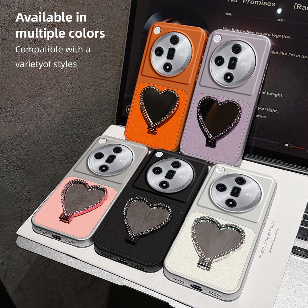 For OPPO Find X7 Lambskin Series Skin Feel Shockproof Phone Case with Heart Mirror Holder(Purple)