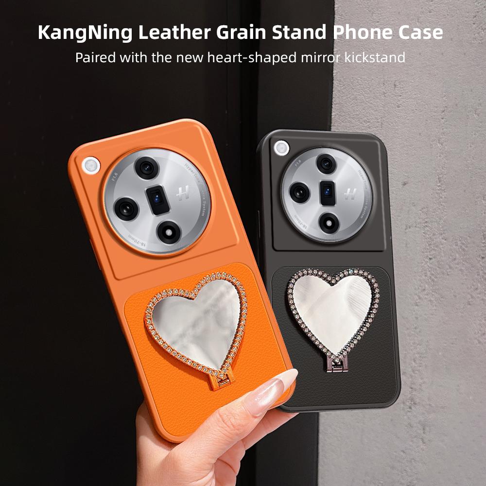 For OPPO Find X7 Lambskin Series Skin Feel Shockproof Phone Case with Heart Mirror Holder(Black)