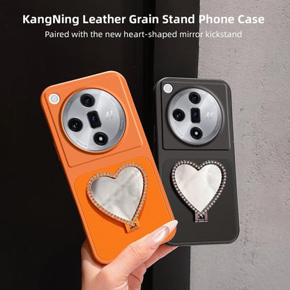 For OPPO Find X7 Lambskin Series Skin Feel Shockproof Phone Case with Heart Mirror Holder(Black)