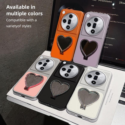 For OPPO Find X7 Lambskin Series Skin Feel Shockproof Phone Case with Heart Mirror Holder(Black)