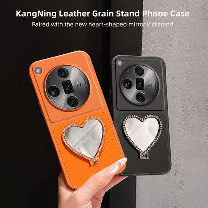 For OPPO Find X7 Ultra Lambskin Series Skin Feel Shockproof Phone Case with Heart Mirror Holder(Black)