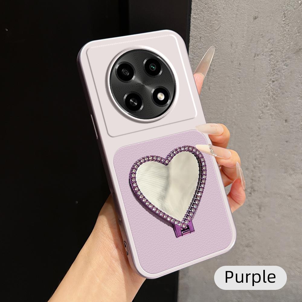 For OPPO A2 Pro Lambskin Series Skin Feel Shockproof Phone Case with Heart Mirror Holder(Purple)