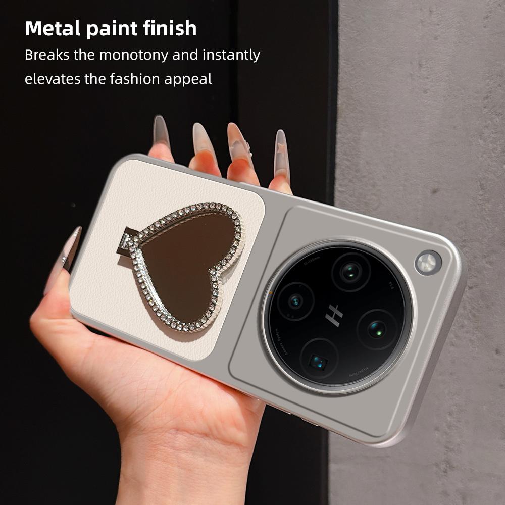 For OPPO Find X8 Pro Lambskin Series Skin Feel Shockproof Phone Case with Heart Mirror Holder(Pink)