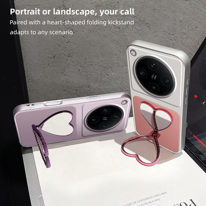 For OPPO Find X8 Pro Lambskin Series Skin Feel Shockproof Phone Case with Heart Mirror Holder(Purple)