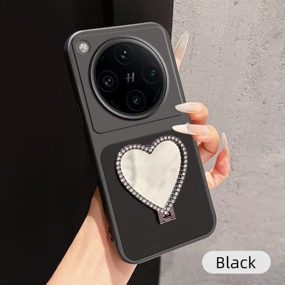 For OPPO Find X8 Pro Lambskin Series Skin Feel Shockproof Phone Case with Heart Mirror Holder(Black)