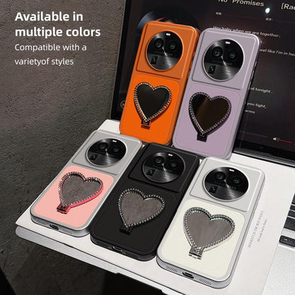 For OPPO Find X6 Pro Lambskin Series Skin Feel Shockproof Phone Case with Heart Mirror Holder(Purple)