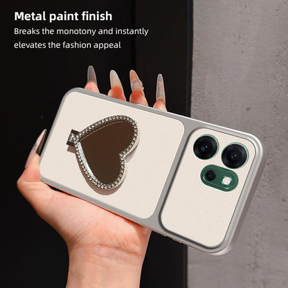 For OPPO Reno14 F 5G Lambskin Series Skin Feel Shockproof Phone Case with Heart Mirror Holder(Orange)