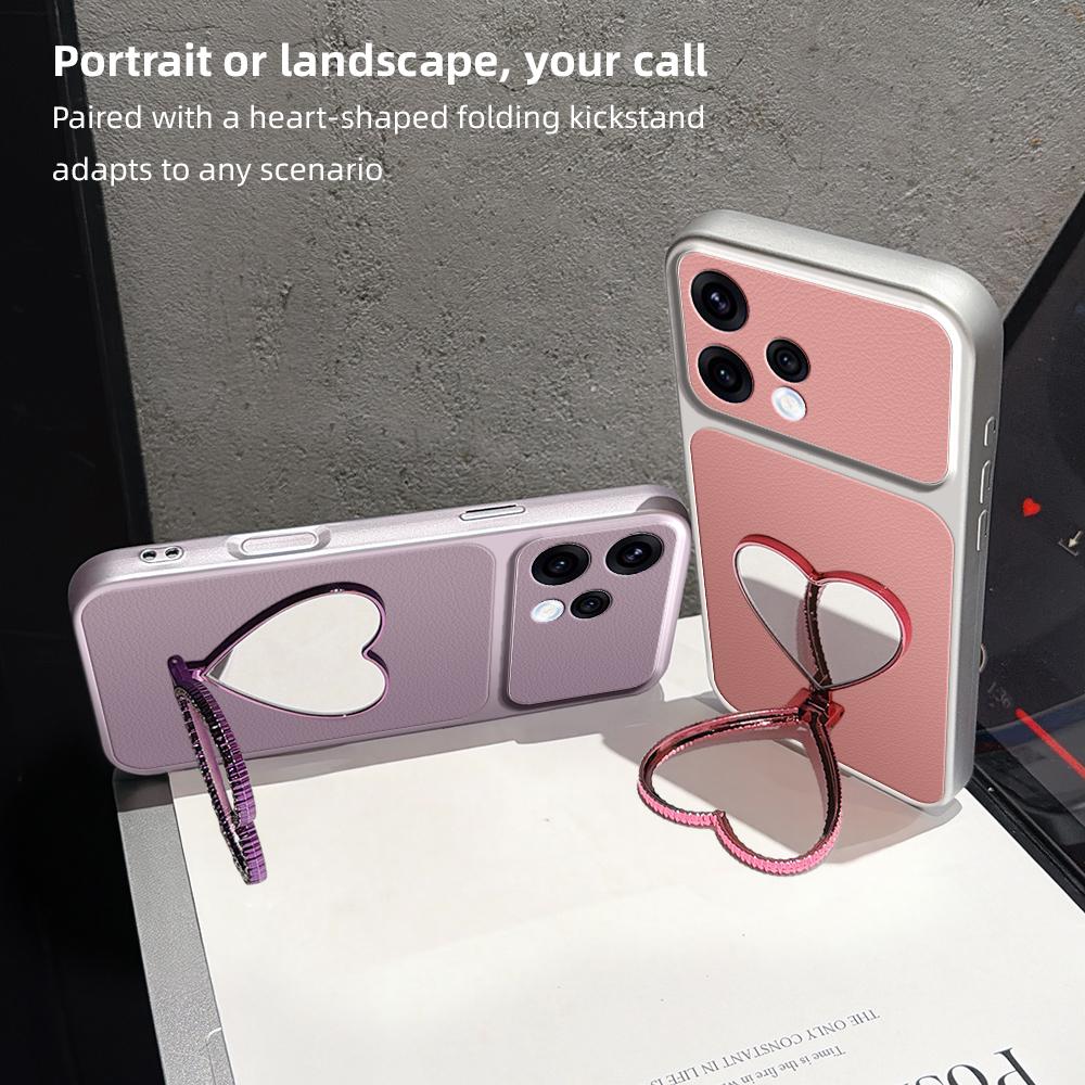 For OPPO Reno 15c 5G Lambskin Series Skin Feel Shockproof Phone Case with Heart Mirror Holder(Purple)