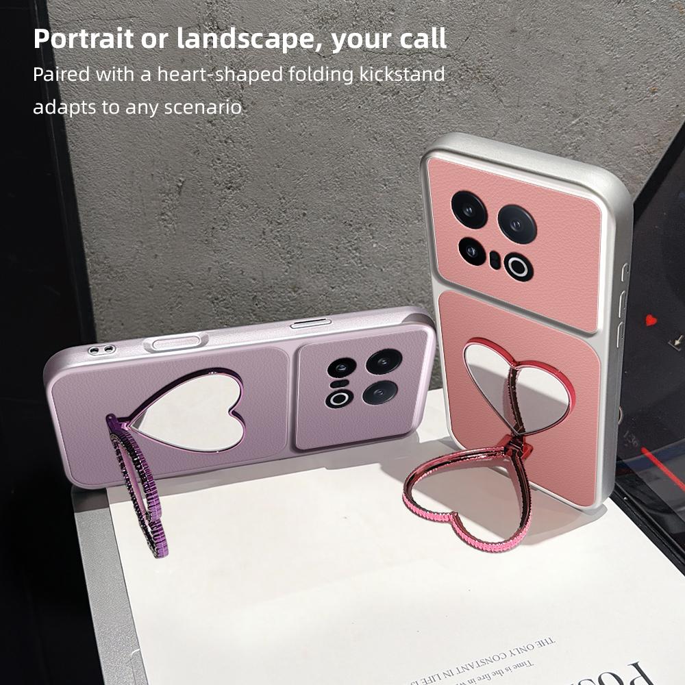 For vivo iQOO 13 Lambskin Series Skin Feel Shockproof Phone Case with Heart Mirror Holder(Purple)