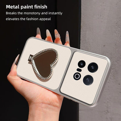For vivo iQOO 13 Lambskin Series Skin Feel Shockproof Phone Case with Heart Mirror Holder(Black)