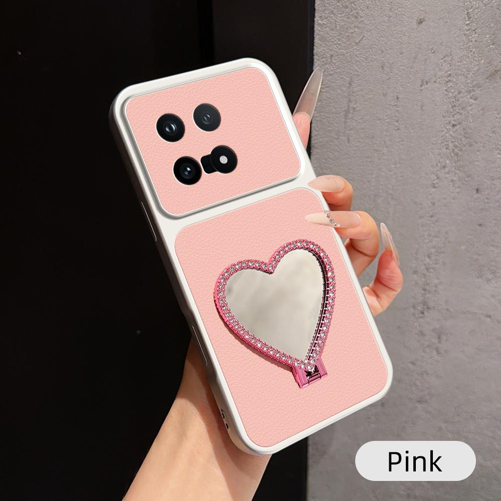 For vivo iQOO 15 Lambskin Series Skin Feel Shockproof Phone Case with Heart Mirror Holder(Pink)