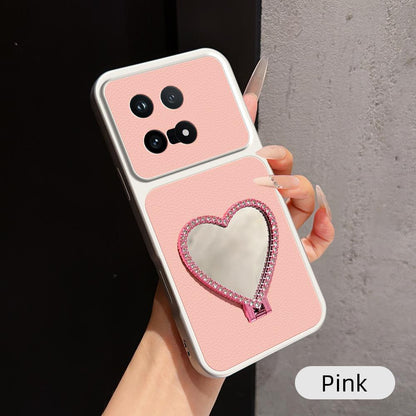 For vivo iQOO 15 Lambskin Series Skin Feel Shockproof Phone Case with Heart Mirror Holder(Pink)