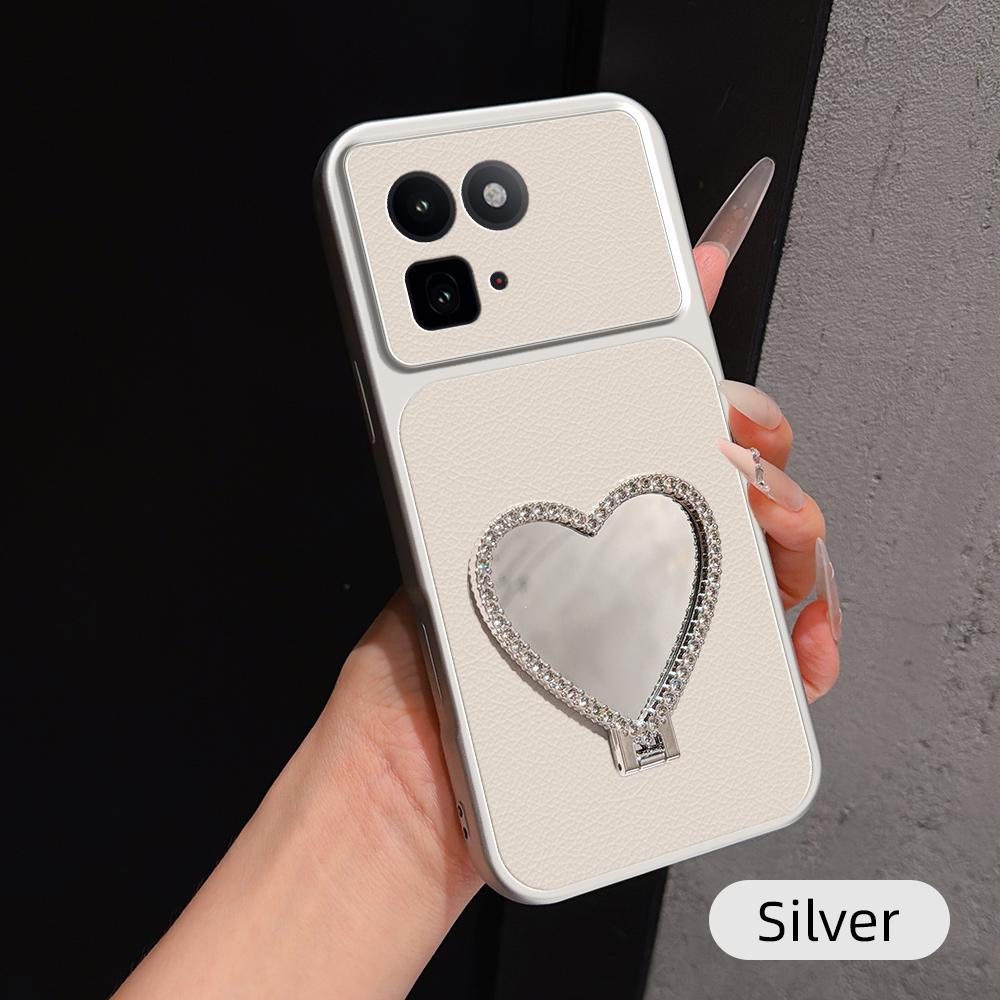 For vivo iQOO 15T 5G Lambskin Series Skin Feel Shockproof Phone Case with Heart Mirror Holder(Silver)