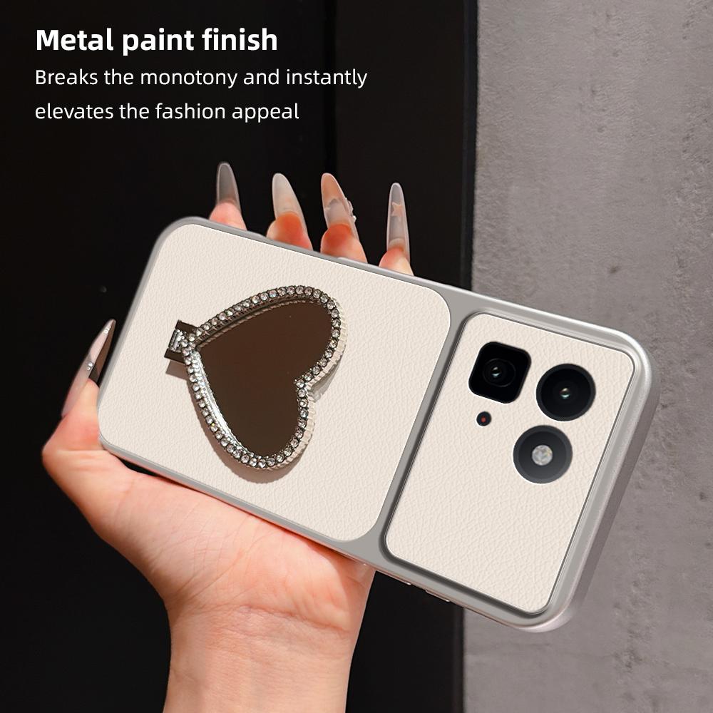 For vivo iQOO 15T 5G Lambskin Series Skin Feel Shockproof Phone Case with Heart Mirror Holder(Silver)