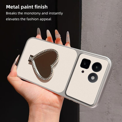 For vivo iQOO 15T 5G Lambskin Series Skin Feel Shockproof Phone Case with Heart Mirror Holder(Silver)