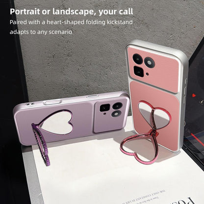 For vivo iQOO 15T 5G Lambskin Series Skin Feel Shockproof Phone Case with Heart Mirror Holder(Silver)