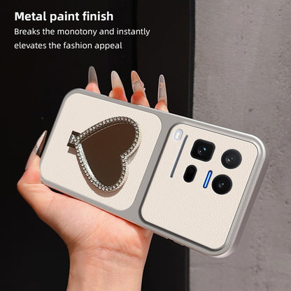 For vivo iQOO 15 Ultra 5G Lambskin Series Skin Feel Shockproof Phone Case with Heart Mirror Holder(Silver)