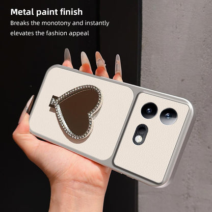 For vivo  iQOO Neo8 Lambskin Series Skin Feel Shockproof Phone Case with Heart Mirror Holder(Black)
