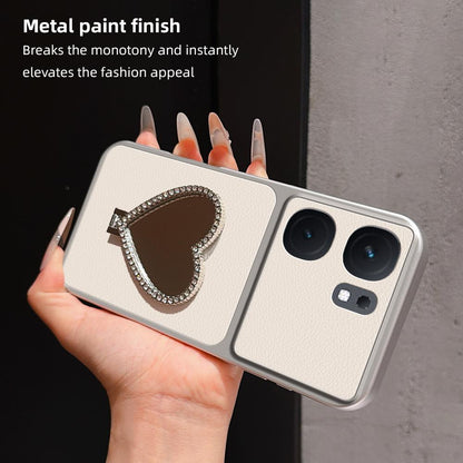 For vivo iQOO Neo9 Lambskin Series Skin Feel Shockproof Phone Case with Heart Mirror Holder(Black)