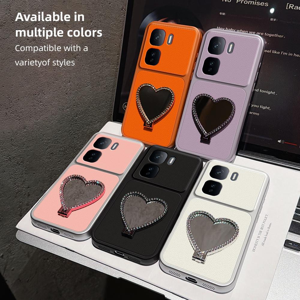 For vivo iQOO Neo 10 5G Lambskin Series Skin Feel Shockproof Phone Case with Heart Mirror Holder(Silver)