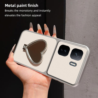 For vivo iQOO Neo 10 5G Lambskin Series Skin Feel Shockproof Phone Case with Heart Mirror Holder(Silver)
