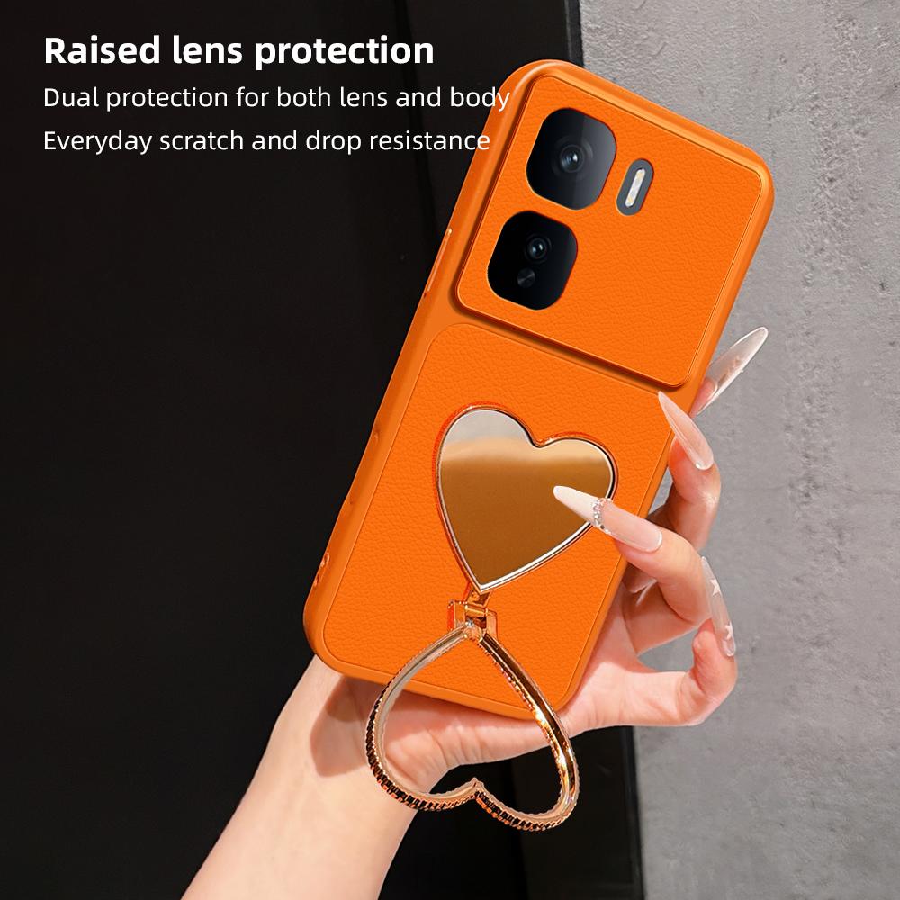 For vivo iQOO Neo 10 5G Lambskin Series Skin Feel Shockproof Phone Case with Heart Mirror Holder(Silver)