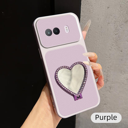For vivo iQOO Z11 Turbo 5G Lambskin Series Skin Feel Shockproof Phone Case with Heart Mirror Holder(Purple)
