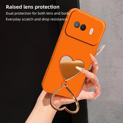 For vivo iQOO Z11 Turbo 5G Lambskin Series Skin Feel Shockproof Phone Case with Heart Mirror Holder(Purple)