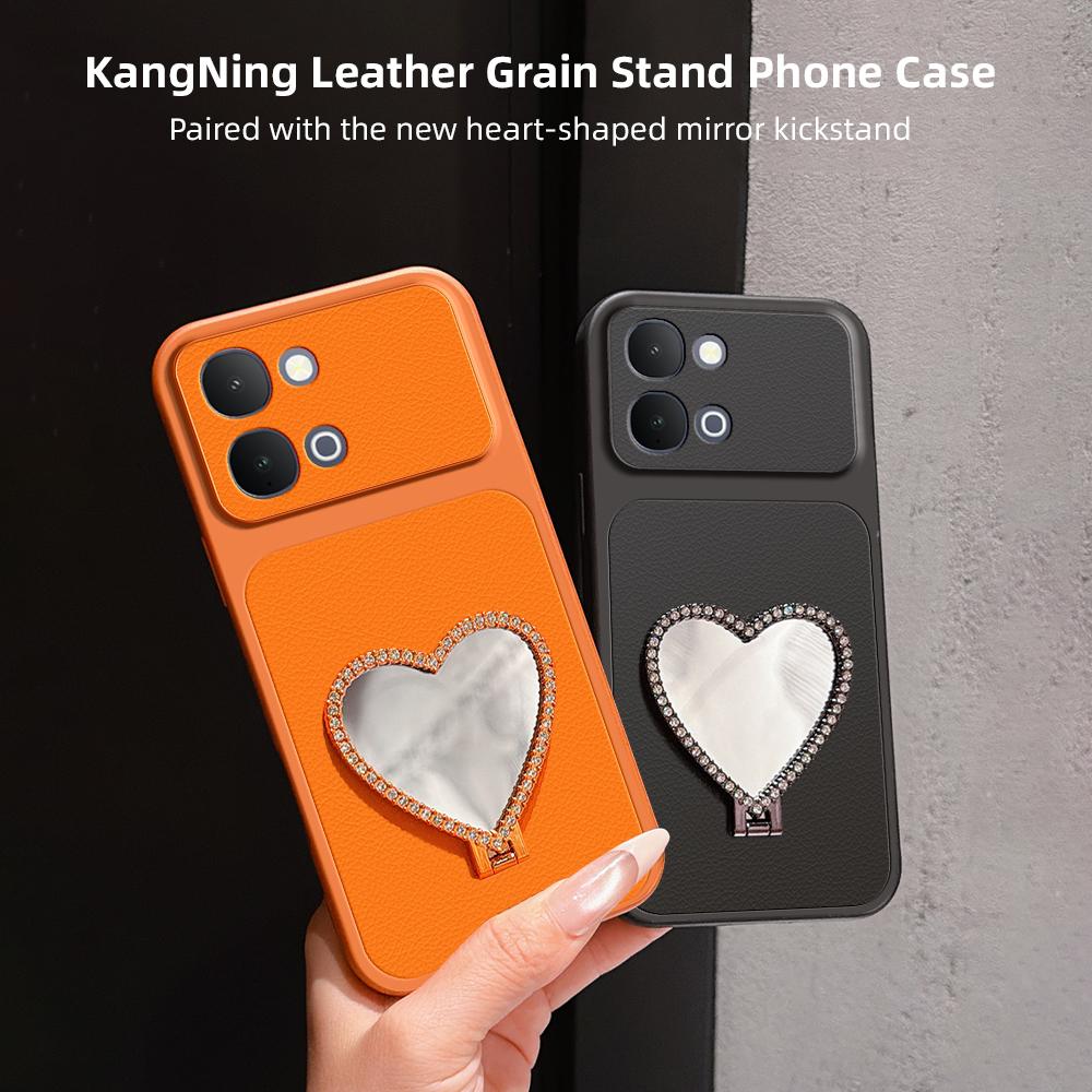 For vivo iQOO Z11x 5G Lambskin Series Skin Feel Shockproof Phone Case with Heart Mirror Holder(Silver)