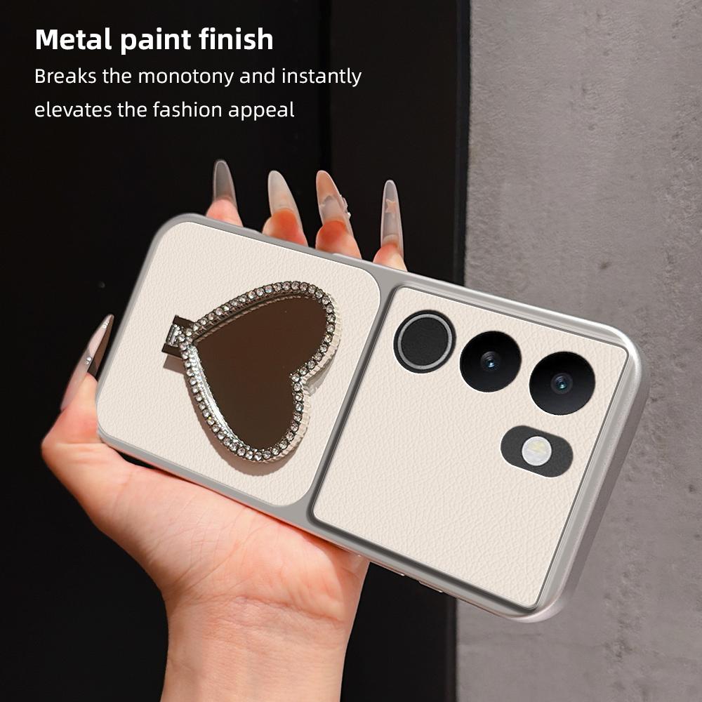 For vivo S17 Lambskin Series Skin Feel Shockproof Phone Case with Heart Mirror Holder(Silver)