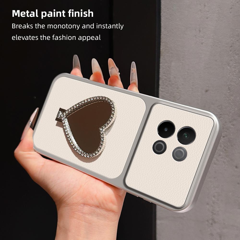 For vivo S18e Lambskin Series Skin Feel Shockproof Phone Case with Heart Mirror Holder(Silver)